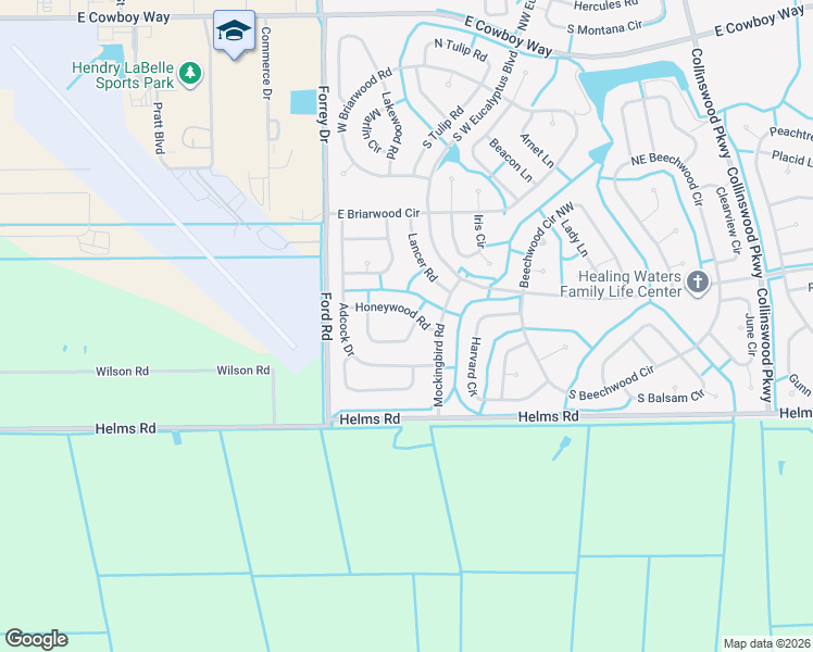 map of restaurants, bars, coffee shops, grocery stores, and more near 3102 Kanek Circle in LaBelle