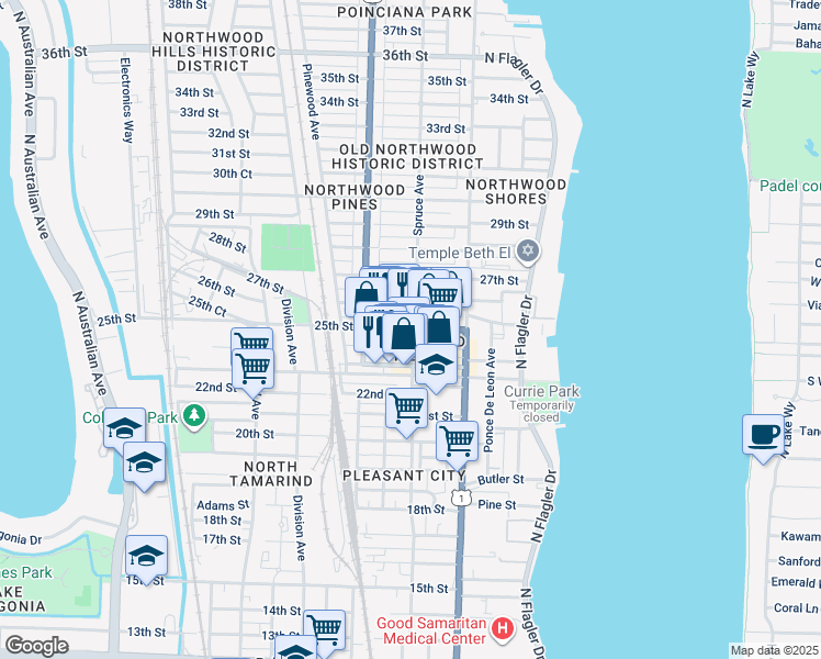 map of restaurants, bars, coffee shops, grocery stores, and more near in West Palm Beach