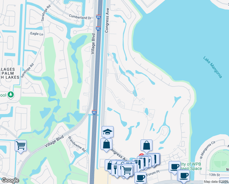 map of restaurants, bars, coffee shops, grocery stores, and more near 2520 Presidential Way in West Palm Beach