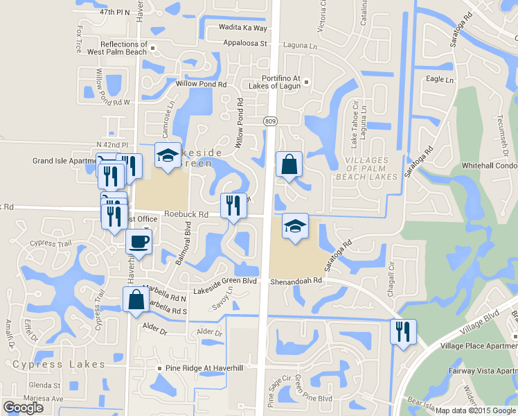 map of restaurants, bars, coffee shops, grocery stores, and more near 4000 Brook Circle East in West Palm Beach