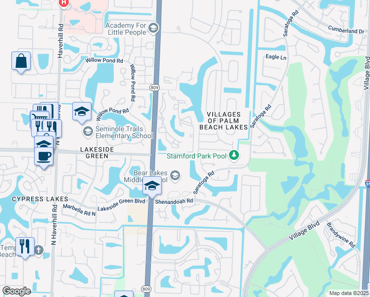 map of restaurants, bars, coffee shops, grocery stores, and more near 4021 San Marino Boulevard in West Palm Beach