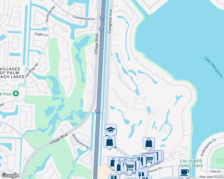 map of restaurants, bars, coffee shops, grocery stores, and more near 2090 North Congress Avenue in West Palm Beach