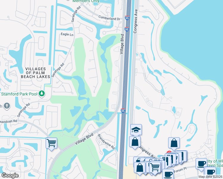 map of restaurants, bars, coffee shops, grocery stores, and more near 2561 Village Boulevard in West Palm Beach