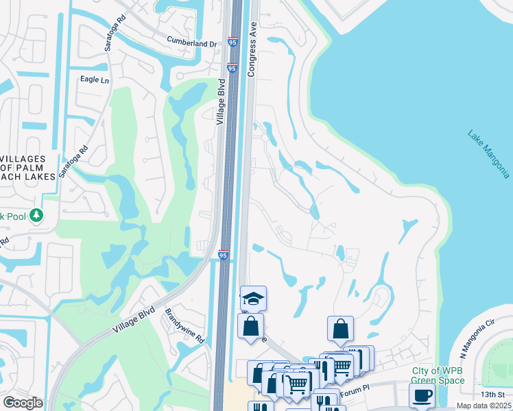map of restaurants, bars, coffee shops, grocery stores, and more near 2090 North Congress Avenue in West Palm Beach