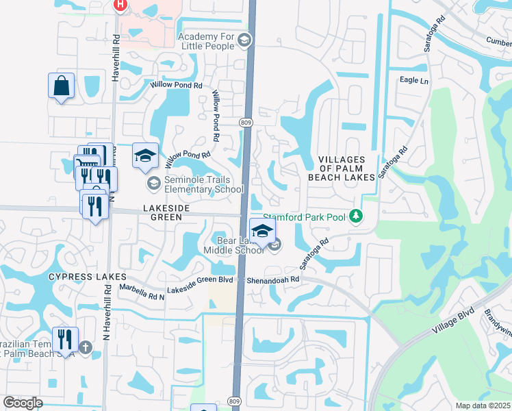 map of restaurants, bars, coffee shops, grocery stores, and more near 4114 Bear Lakes Court in West Palm Beach