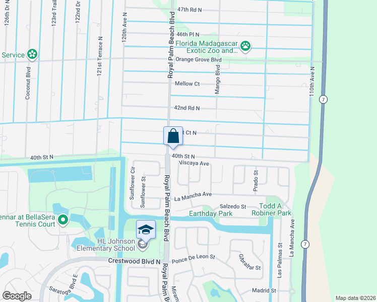 map of restaurants, bars, coffee shops, grocery stores, and more near 130 Viscaya Avenue in Royal Palm Beach