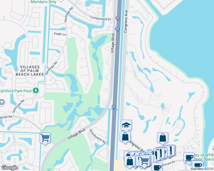 map of restaurants, bars, coffee shops, grocery stores, and more near 2621 Village Boulevard in West Palm Beach