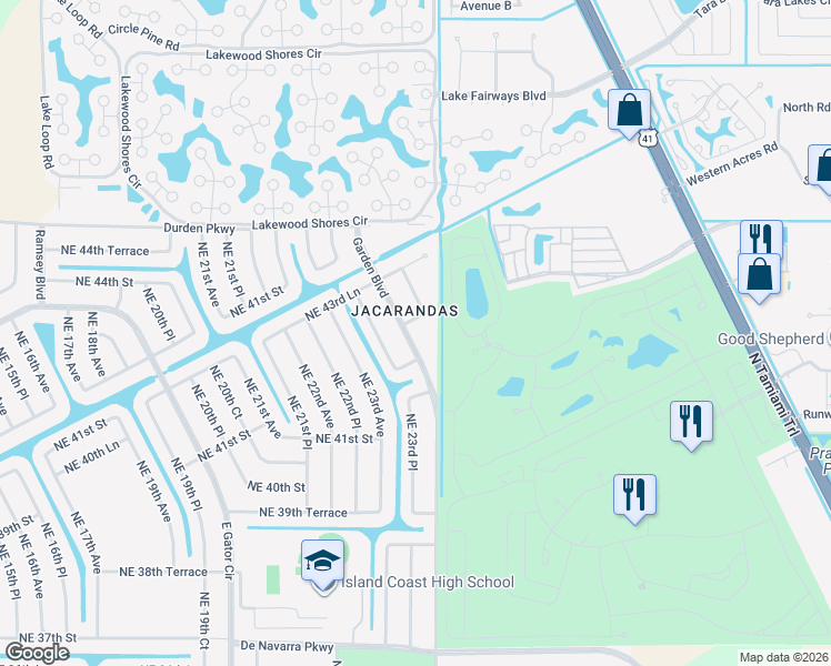 map of restaurants, bars, coffee shops, grocery stores, and more near 4302 Northeast 24th Place in Cape Coral