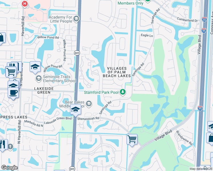 map of restaurants, bars, coffee shops, grocery stores, and more near 4162 Winnipeg Way in West Palm Beach