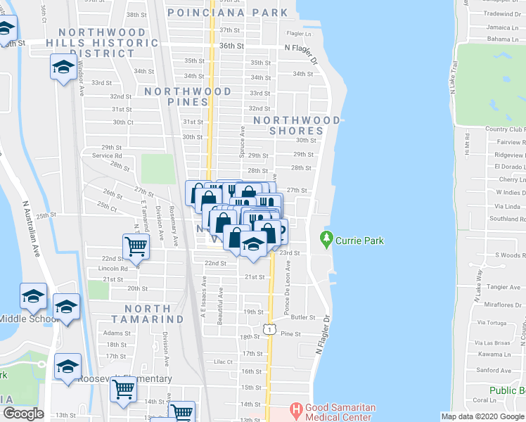 map of restaurants, bars, coffee shops, grocery stores, and more near 410 26th Street in West Palm Beach