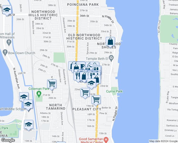 map of restaurants, bars, coffee shops, grocery stores, and more near 438 26th Street in West Palm Beach