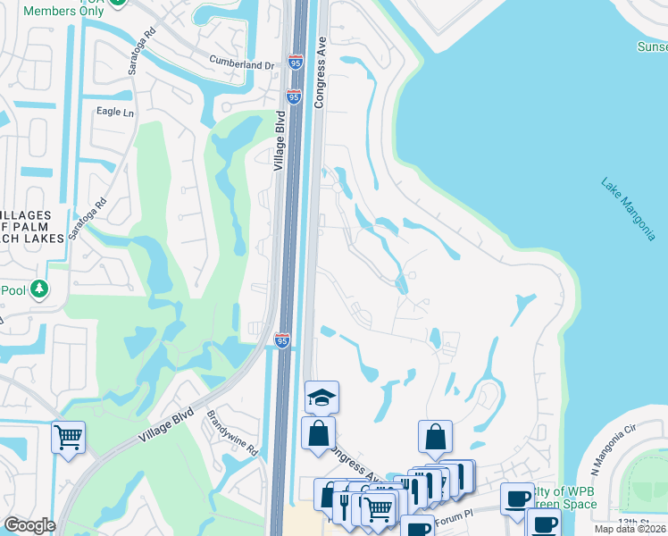 map of restaurants, bars, coffee shops, grocery stores, and more near 2520 Presidential Way in West Palm Beach