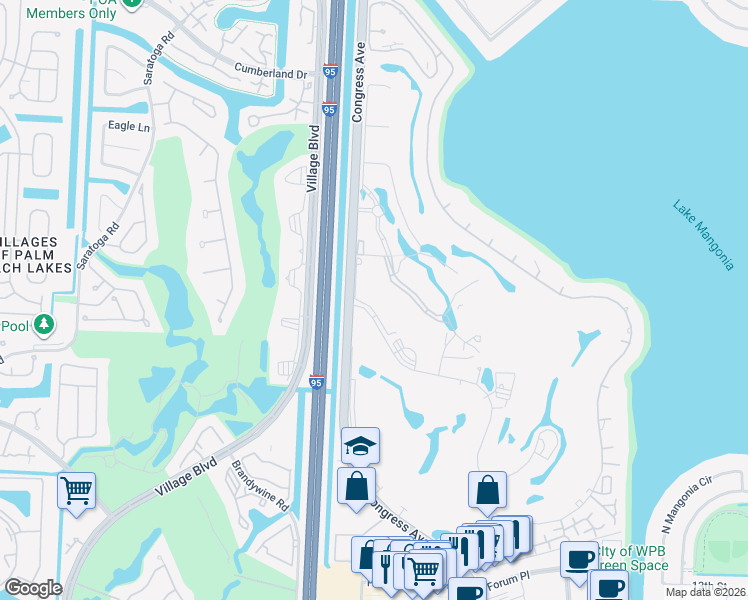 map of restaurants, bars, coffee shops, grocery stores, and more near 2520 Presidential Way in West Palm Beach