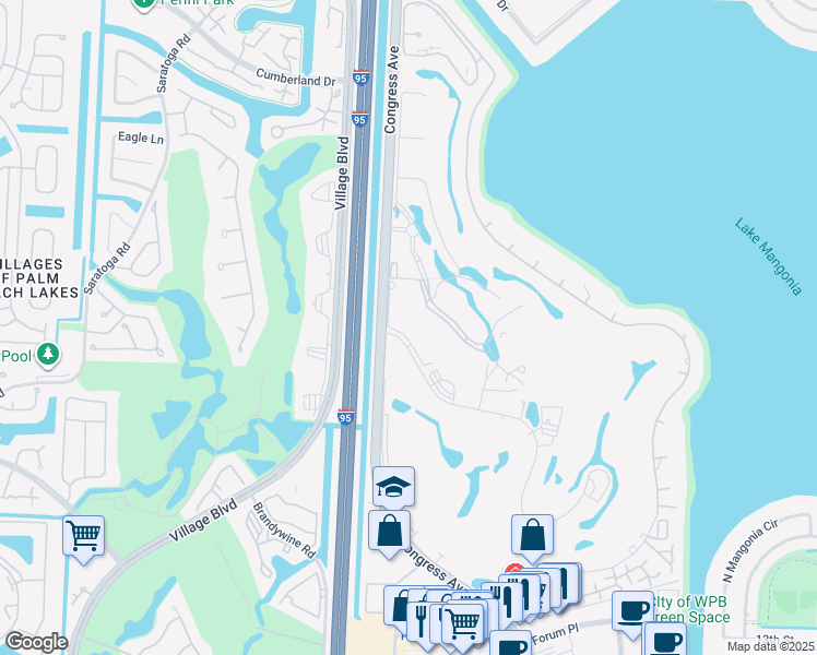 map of restaurants, bars, coffee shops, grocery stores, and more near 2520 Presidential Way in West Palm Beach