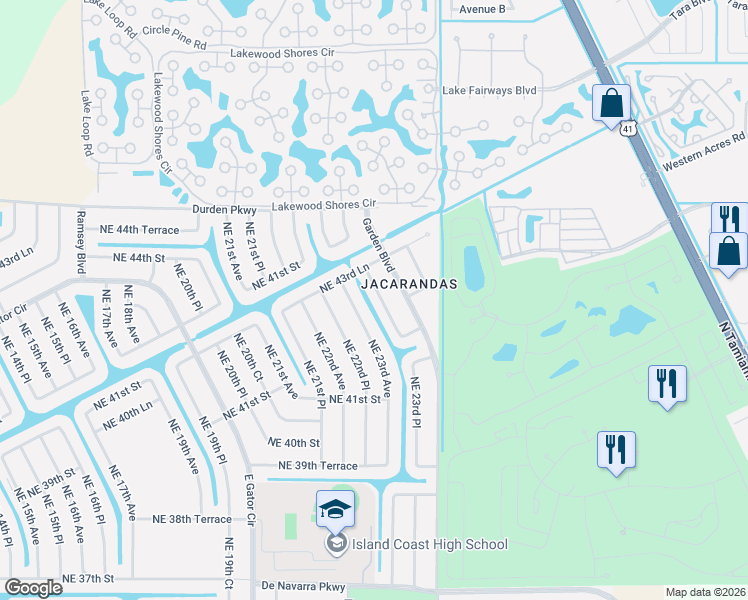 map of restaurants, bars, coffee shops, grocery stores, and more near 4308 Garden Boulevard in Cape Coral