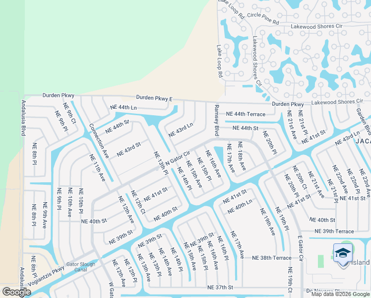 map of restaurants, bars, coffee shops, grocery stores, and more near 1405 Northeast 43rd Terrace in Cape Coral