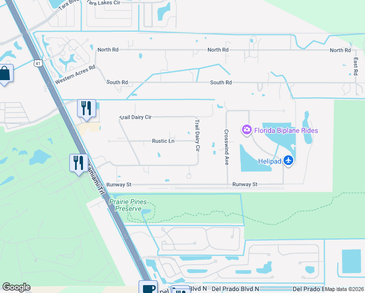 map of restaurants, bars, coffee shops, grocery stores, and more near 3161 Rustic Lane in North Fort Myers