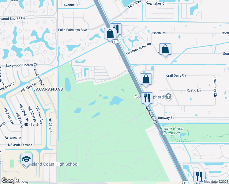 map of restaurants, bars, coffee shops, grocery stores, and more near 5400 Via Estrella in North Fort Myers