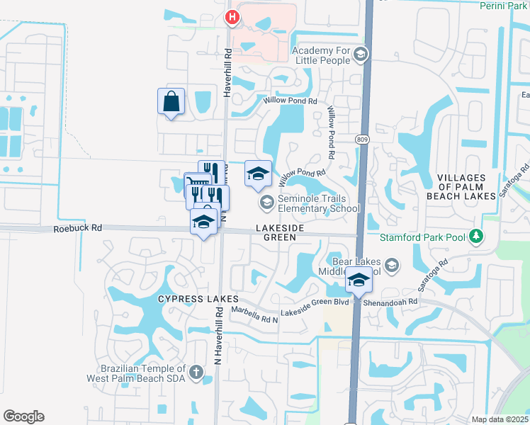 map of restaurants, bars, coffee shops, grocery stores, and more near 4075 Willow Pond Road in West Palm Beach