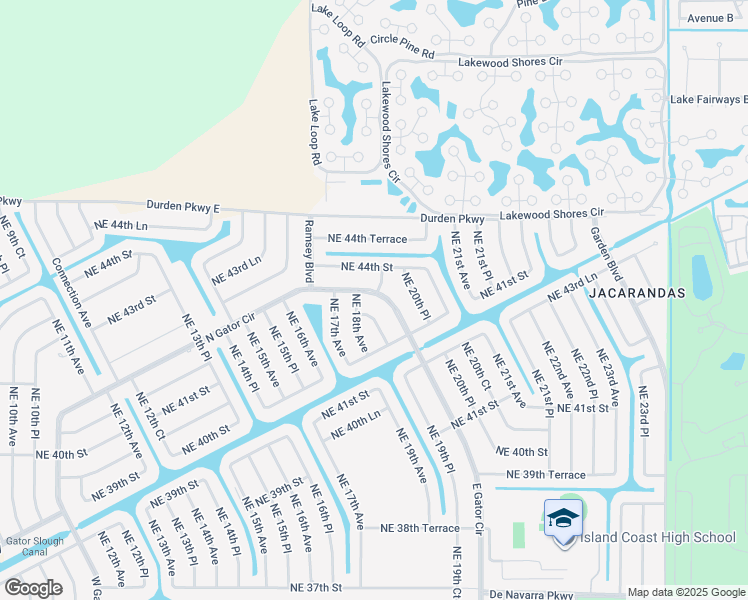 map of restaurants, bars, coffee shops, grocery stores, and more near 4244 East Gator Circle in Cape Coral