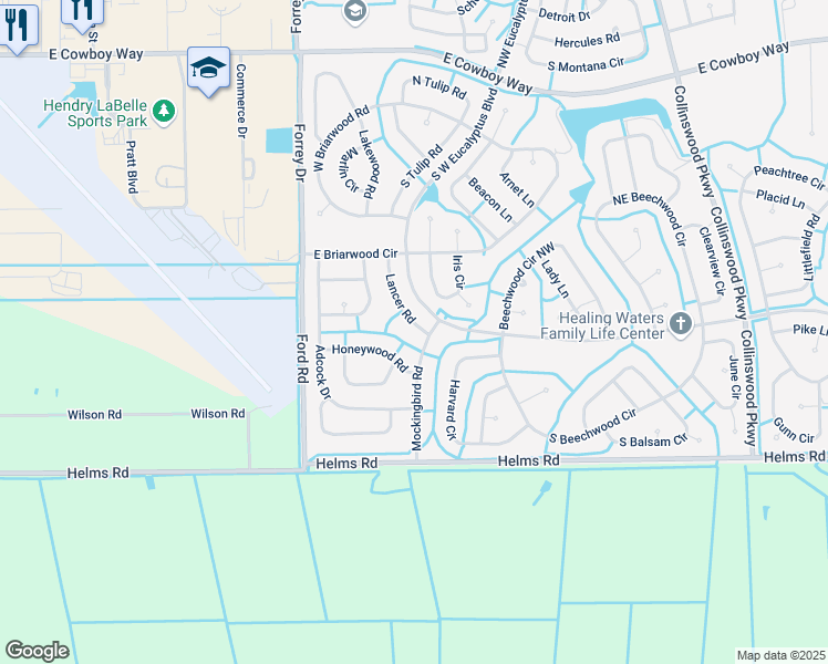 map of restaurants, bars, coffee shops, grocery stores, and more near 3026 Lancer Road in LaBelle