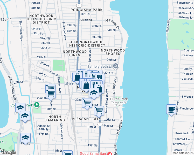 map of restaurants, bars, coffee shops, grocery stores, and more near 416 27th Street in West Palm Beach