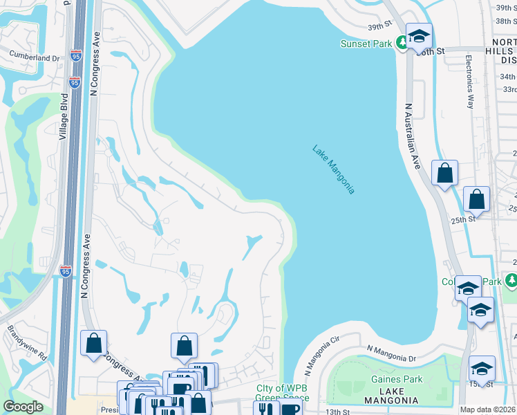 map of restaurants, bars, coffee shops, grocery stores, and more near 2434 Embassy Drive in West Palm Beach