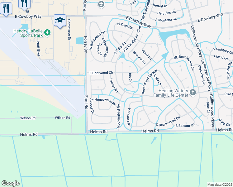 map of restaurants, bars, coffee shops, grocery stores, and more near 3026 Lancer Road in LaBelle