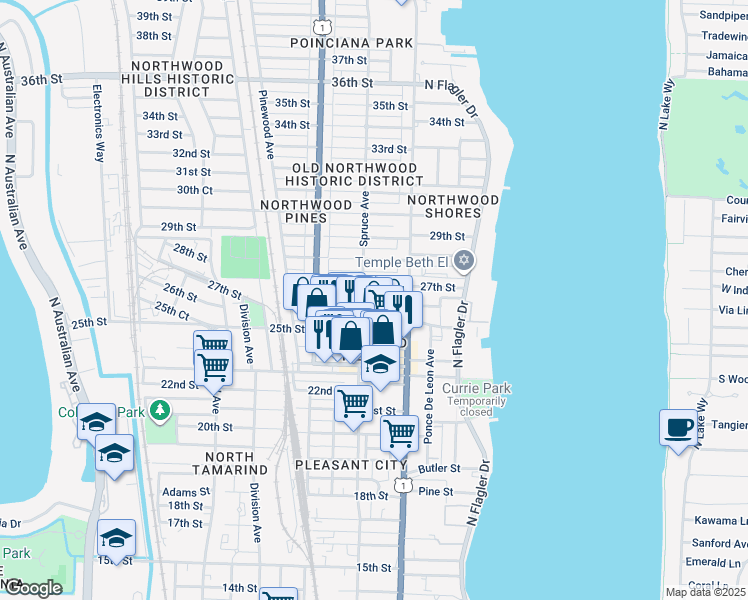 map of restaurants, bars, coffee shops, grocery stores, and more near 2709 Spruce Avenue in West Palm Beach