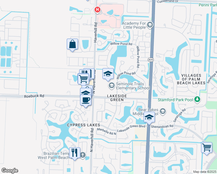 map of restaurants, bars, coffee shops, grocery stores, and more near 4075 Willow Pond Road in West Palm Beach