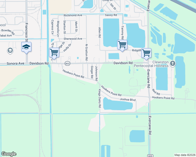 map of restaurants, bars, coffee shops, grocery stores, and more near 1493 Hookers Point Road in Clewiston