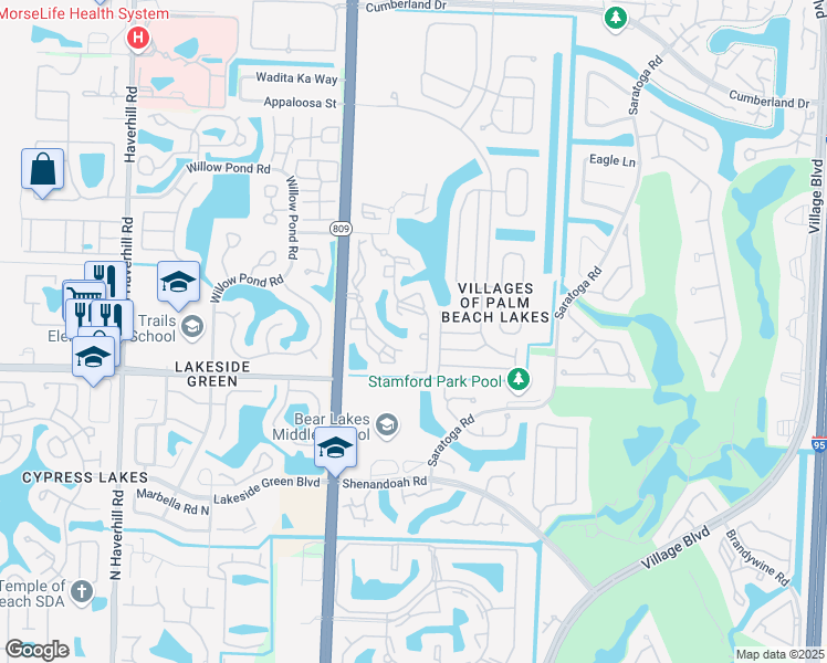 map of restaurants, bars, coffee shops, grocery stores, and more near 4101 San Marino Boulevard in West Palm Beach