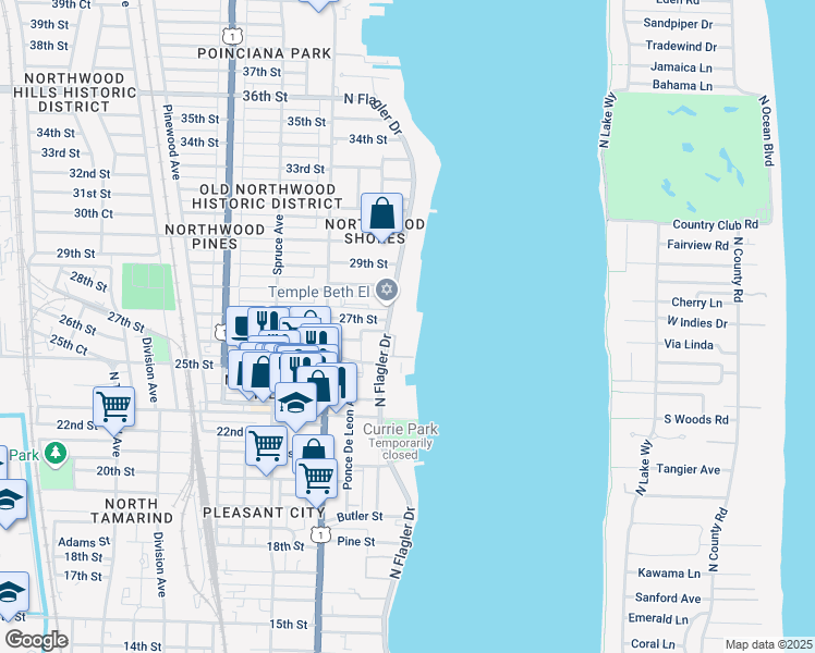 map of restaurants, bars, coffee shops, grocery stores, and more near 2800 North Flagler Drive in West Palm Beach