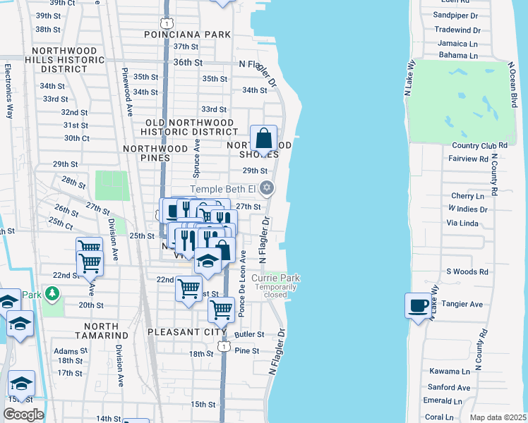 map of restaurants, bars, coffee shops, grocery stores, and more near 2701 North Flagler Drive in West Palm Beach