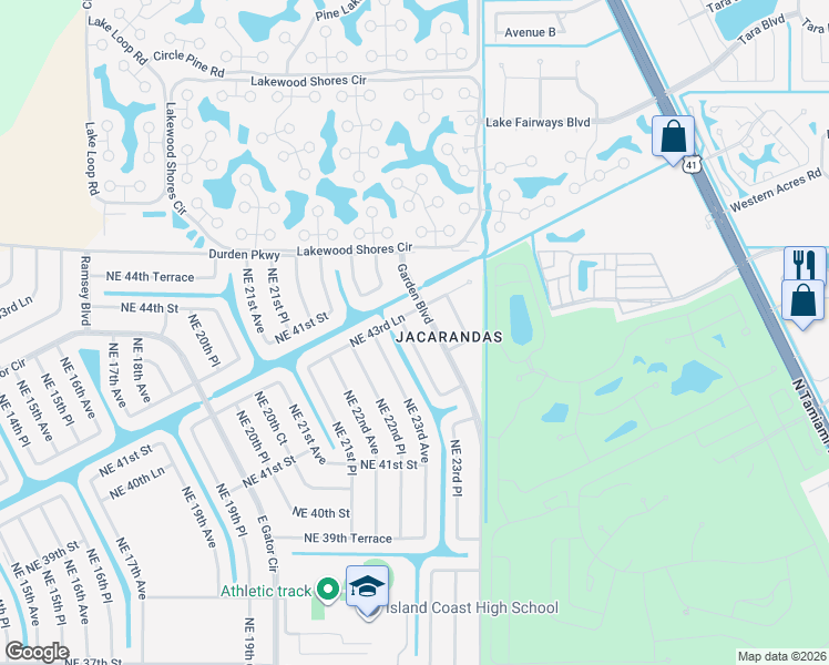 map of restaurants, bars, coffee shops, grocery stores, and more near 4311 Northeast 23rd Place in Cape Coral