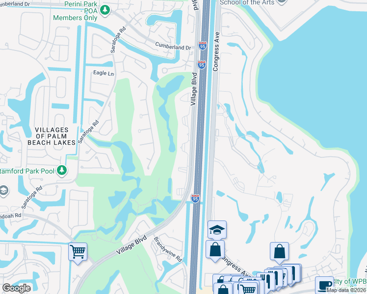 map of restaurants, bars, coffee shops, grocery stores, and more near 2701 Village Boulevard in West Palm Beach