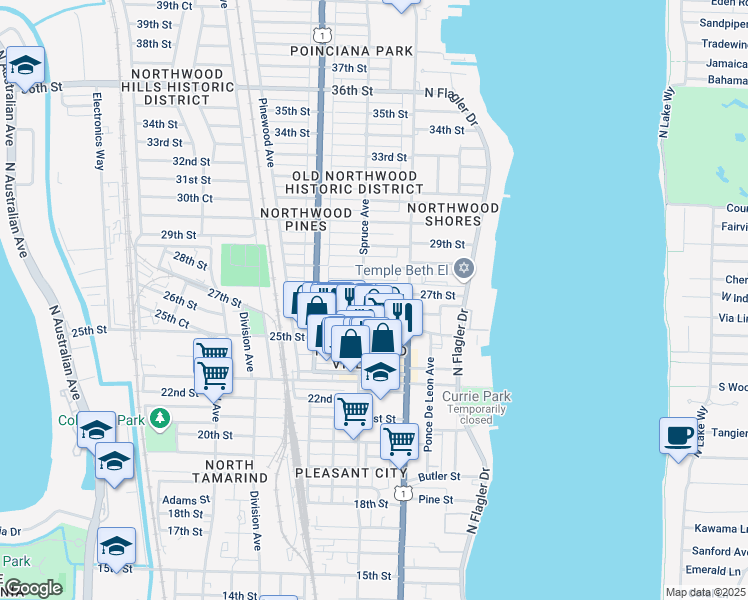 map of restaurants, bars, coffee shops, grocery stores, and more near 2709 Spruce Avenue in West Palm Beach