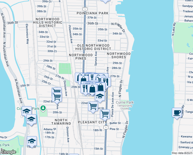 map of restaurants, bars, coffee shops, grocery stores, and more near 2709 Spruce Avenue in West Palm Beach