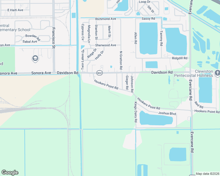 map of restaurants, bars, coffee shops, grocery stores, and more near 1272 Hookers Point Road in Clewiston