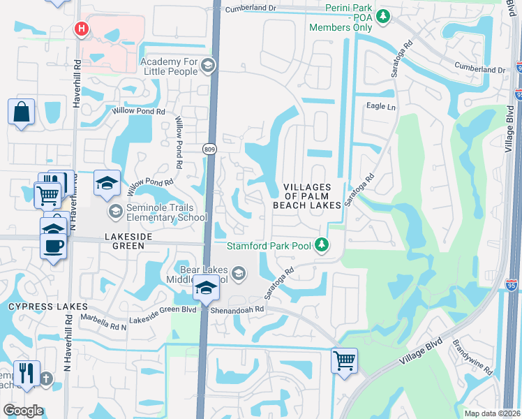 map of restaurants, bars, coffee shops, grocery stores, and more near 4115 San Marino Boulevard in West Palm Beach
