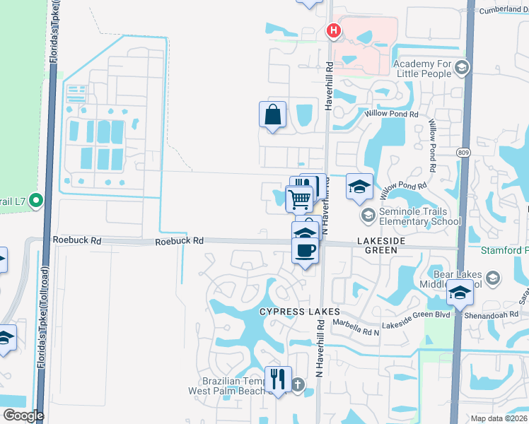 map of restaurants, bars, coffee shops, grocery stores, and more near 4171 Haverhill Road in West Palm Beach