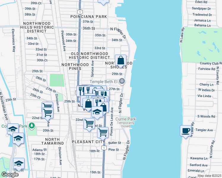 map of restaurants, bars, coffee shops, grocery stores, and more near 305 Golf Road in West Palm Beach