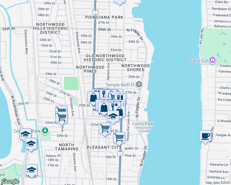 map of restaurants, bars, coffee shops, grocery stores, and more near 411 26th Street in West Palm Beach