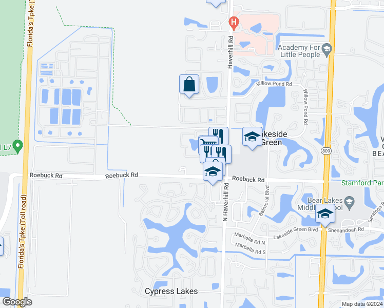 map of restaurants, bars, coffee shops, grocery stores, and more near 4163 Haverhill Road in West Palm Beach