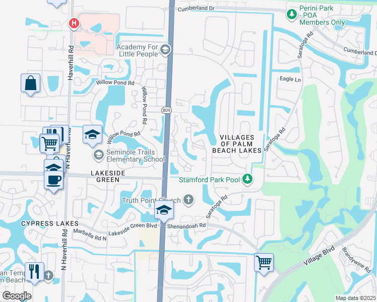 map of restaurants, bars, coffee shops, grocery stores, and more near 4160 Bear Lakes Court in West Palm Beach