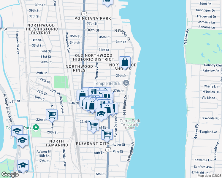 map of restaurants, bars, coffee shops, grocery stores, and more near 305 Golf Road in West Palm Beach