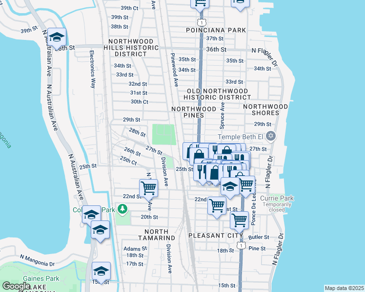 map of restaurants, bars, coffee shops, grocery stores, and more near 2715 Pinewood Avenue in West Palm Beach