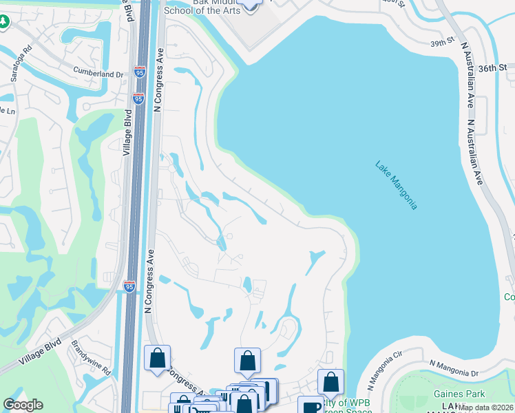 map of restaurants, bars, coffee shops, grocery stores, and more near 2801 Embassy Drive in West Palm Beach