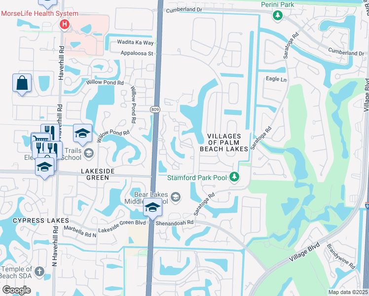 map of restaurants, bars, coffee shops, grocery stores, and more near 4160 Bear Lakes Court in West Palm Beach