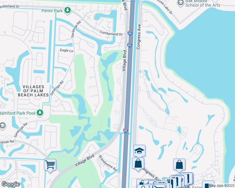 map of restaurants, bars, coffee shops, grocery stores, and more near 3057 Village Boulevard in West Palm Beach